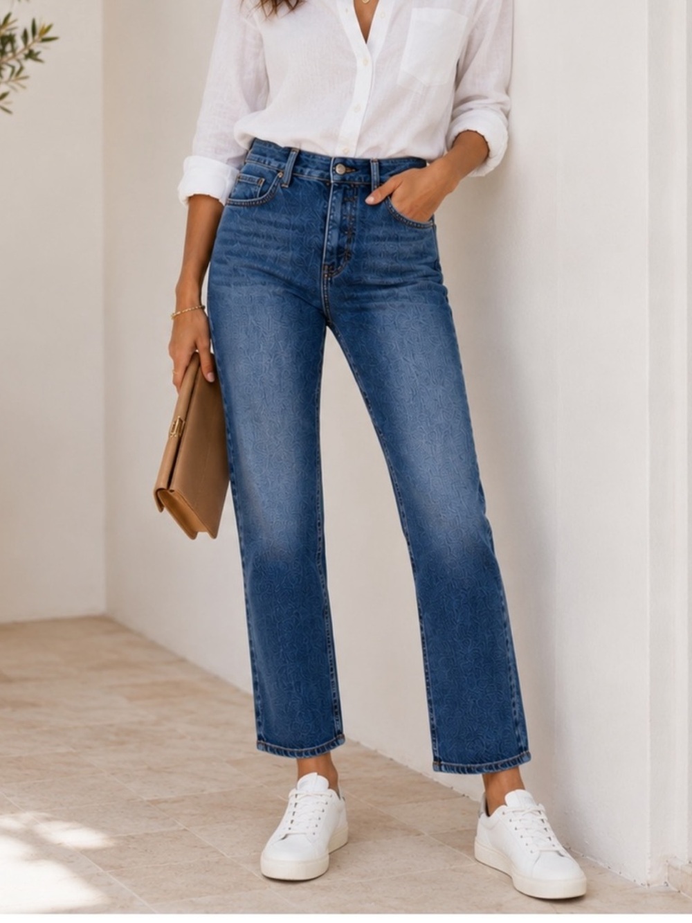 MOTHER High Rise Crop Straight Jeans in Medium Blue